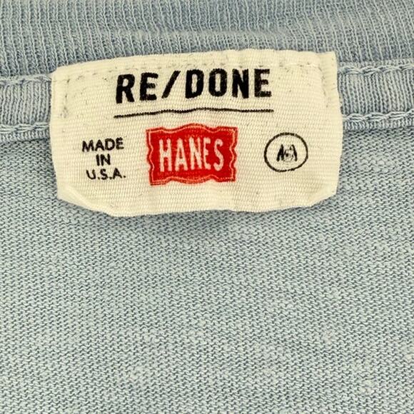 RE/DONE Hanes Women's T-Shirt Cropped Crew Neck Short Sleeve Baby Blue Size M - Picture 4 of 9
